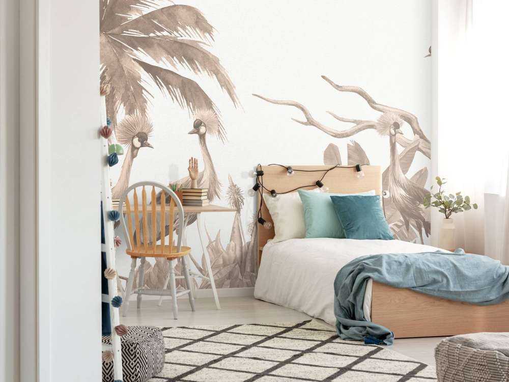 Jungle with cranes in Taupe