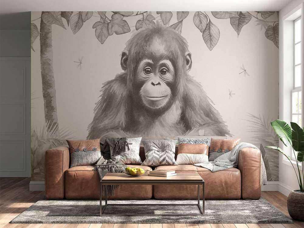 Baby orangutan in the jungle beige