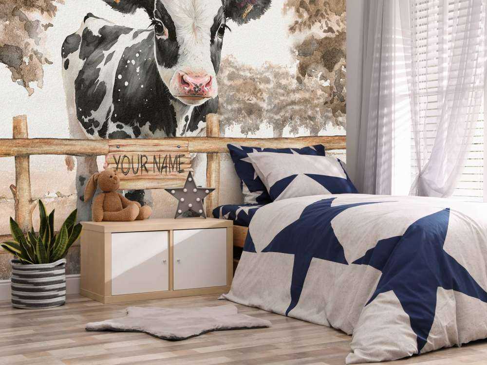 Young cow in a meadow taupe