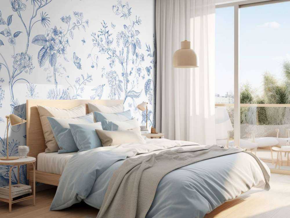 Floral illustration, blue and white