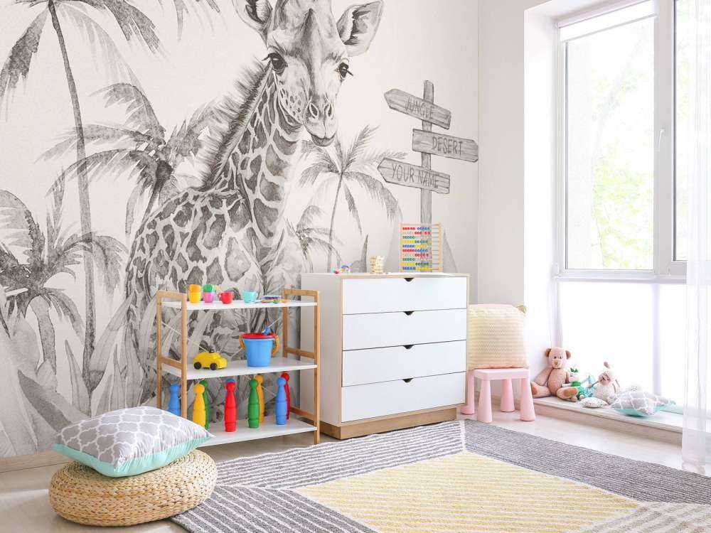 Baby giraffe in the jungle beige