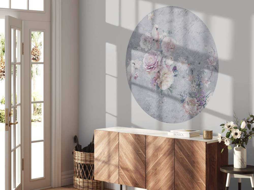 Parrots among flowers