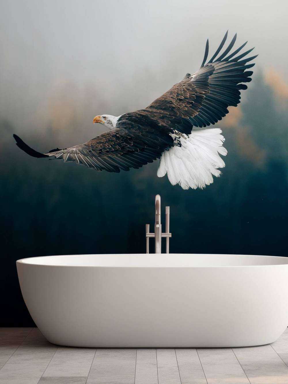 Bald eagle above the forest