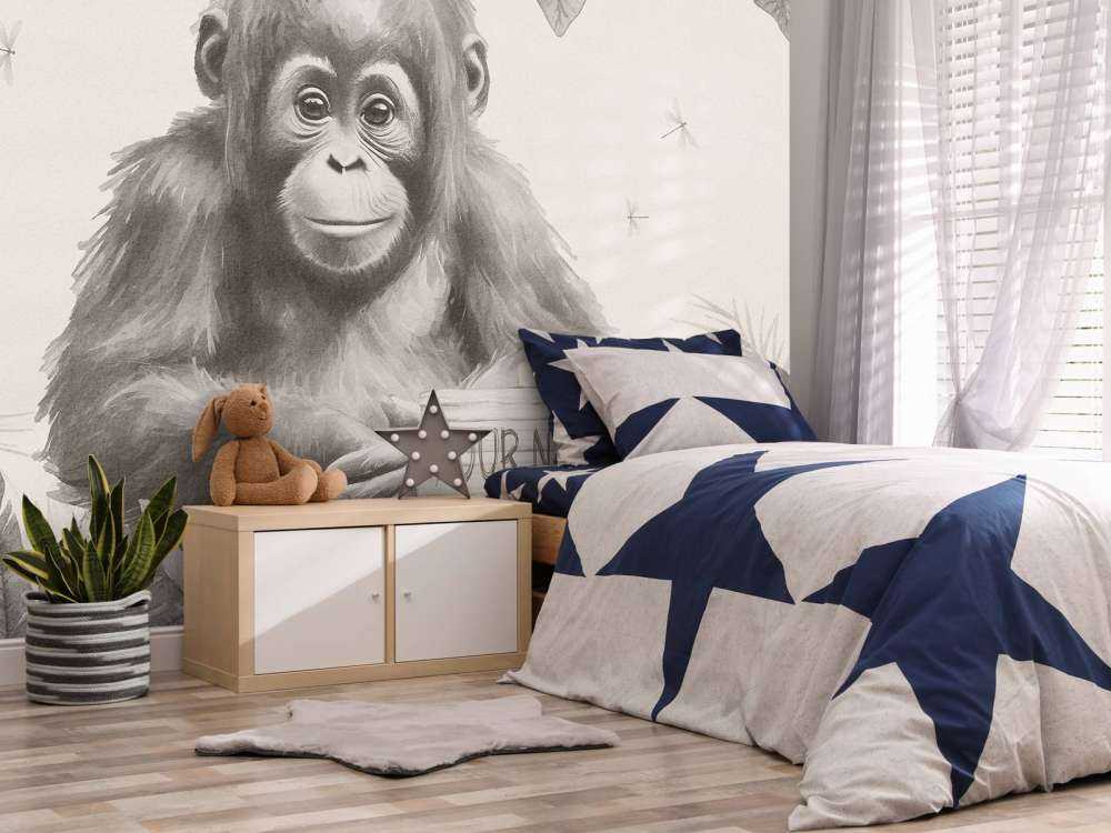 Baby orangutan in the jungle beige