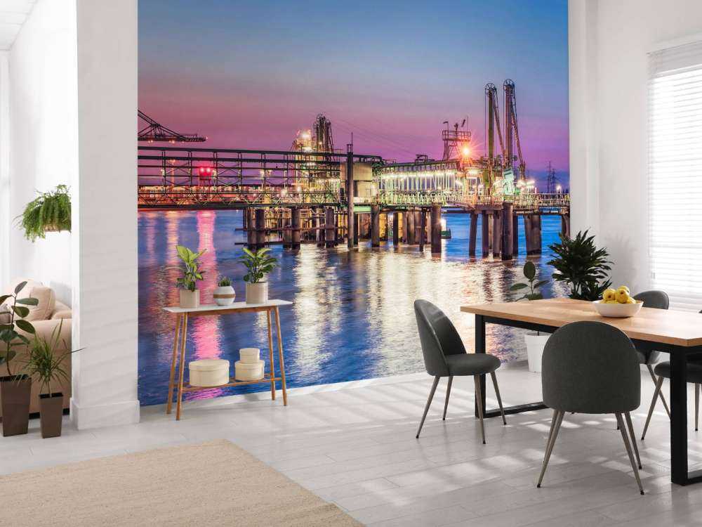 Haven van Antwerpen bij zonsondergang