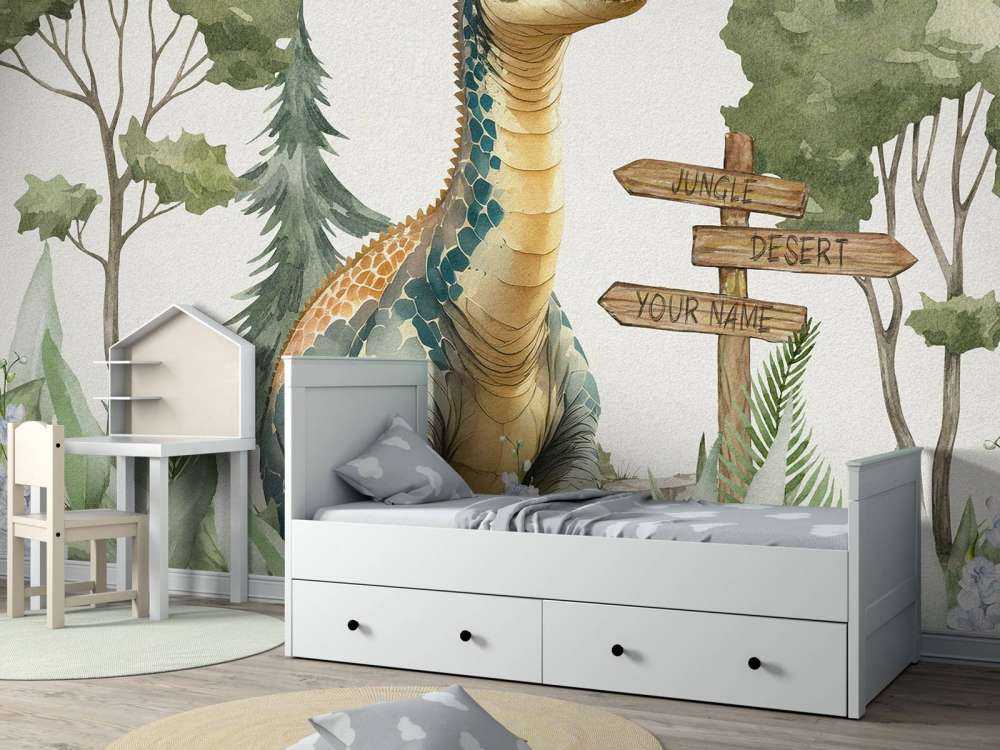 Baby brachiosaurus in the jungle