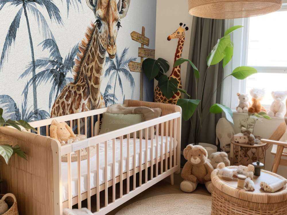 Baby giraffe in the jungle blue