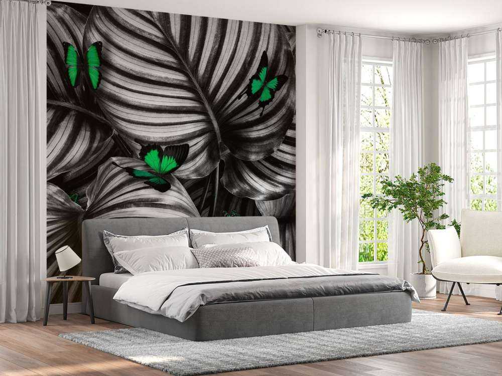 Butterflies on striped leaves