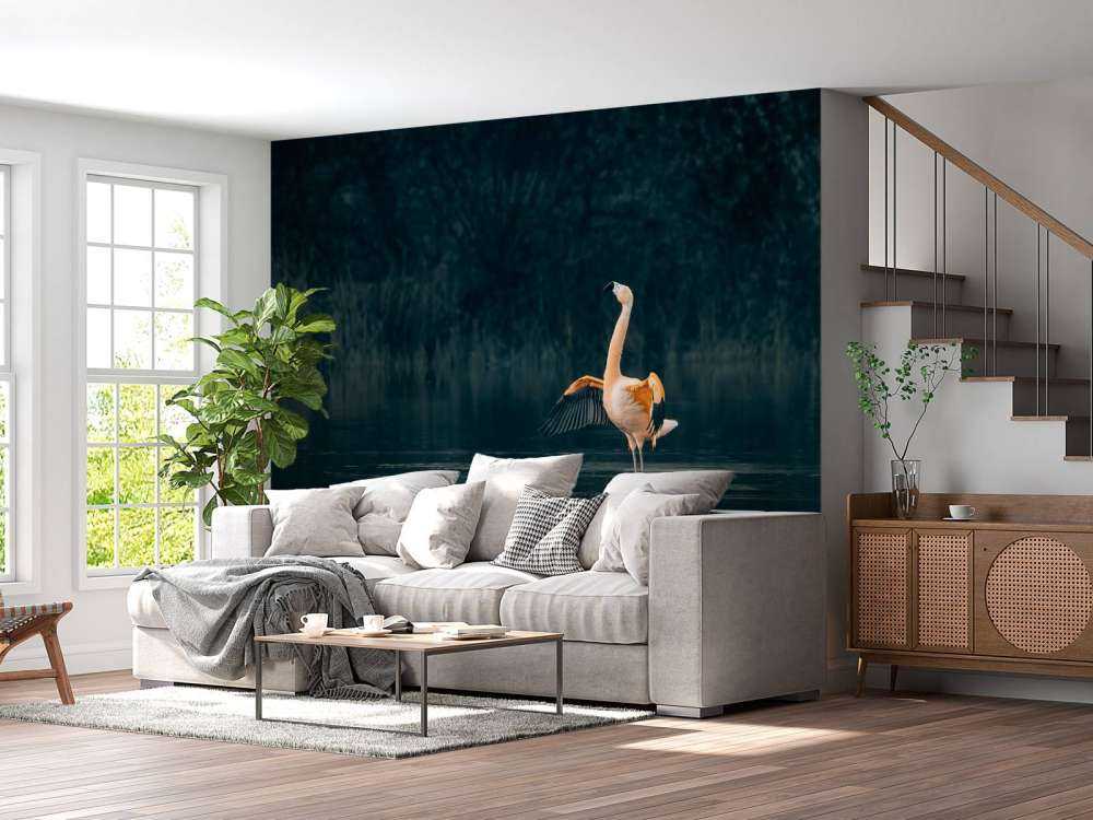 Flamingo in abandoned lake