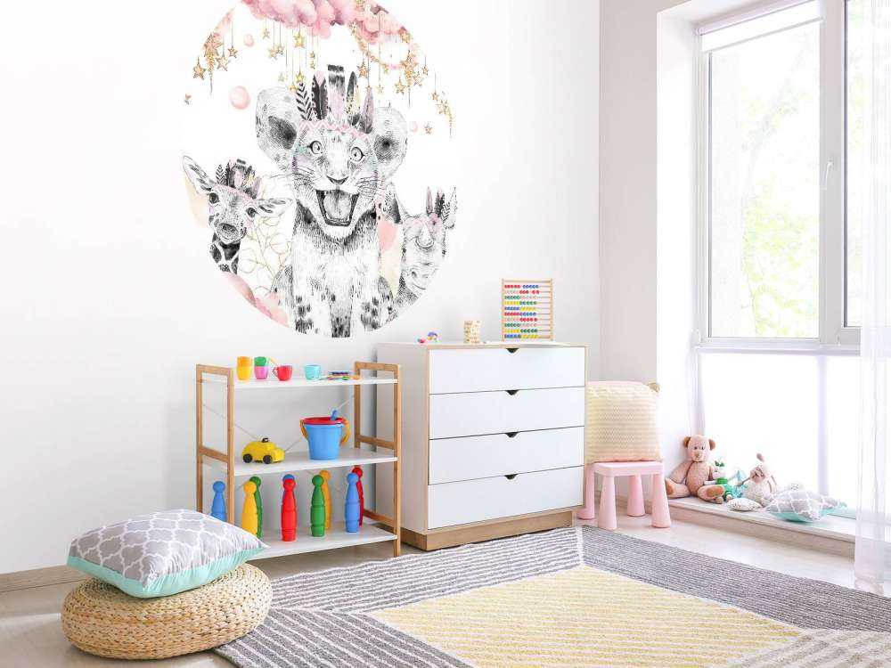 Dreamy animals under starry clouds