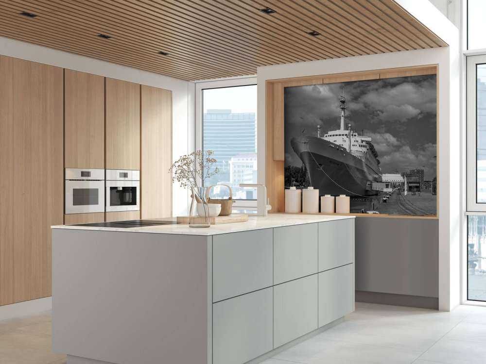 Former steamship the SS Rotterdam in black and white  