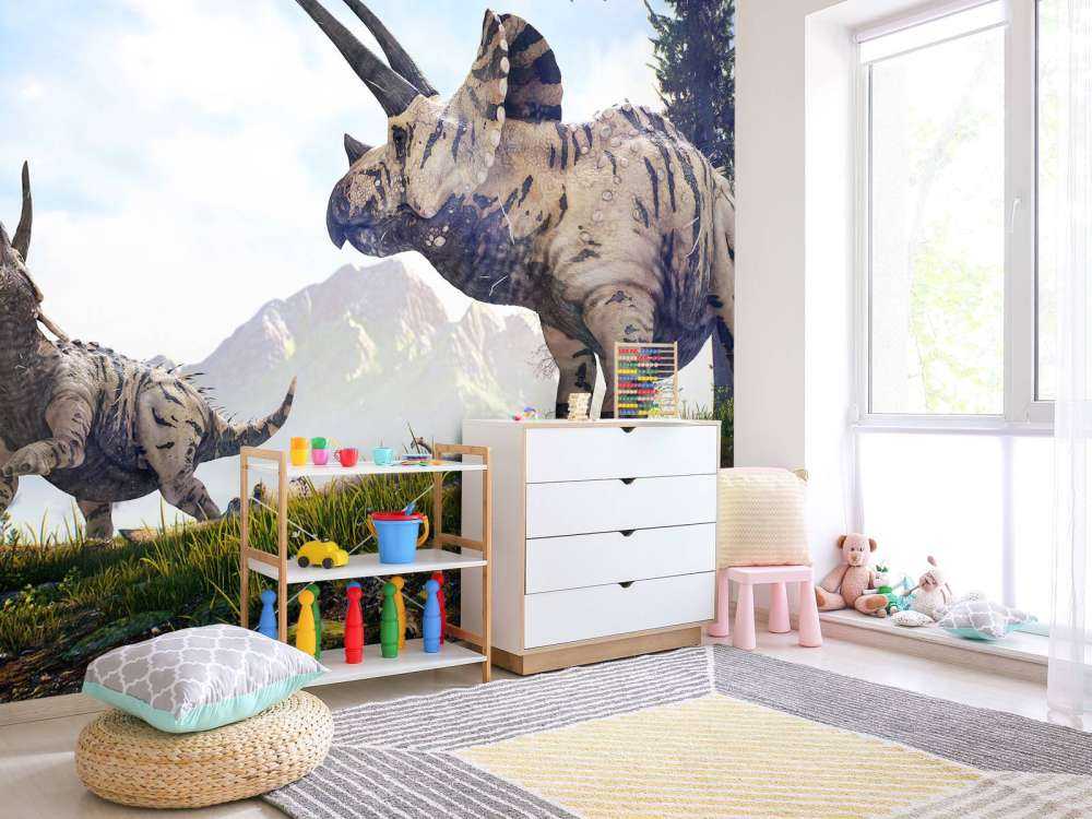 Dinosaurs walking through the countryside