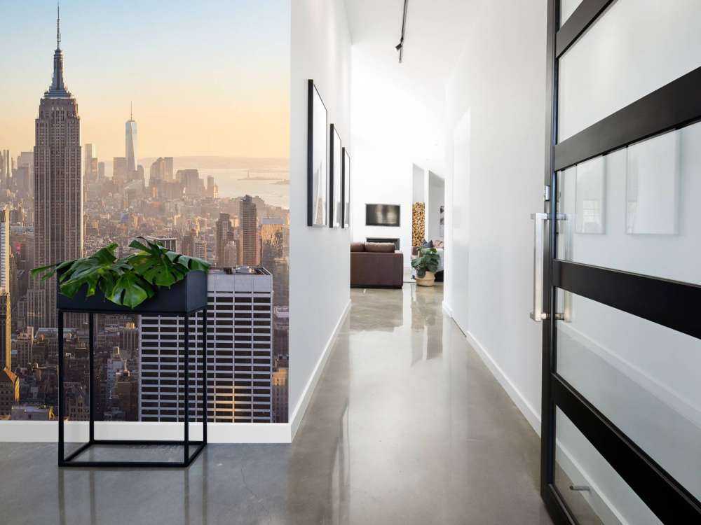 Skyline van New York bij zonsopkomst