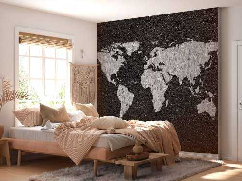 White world map on black background