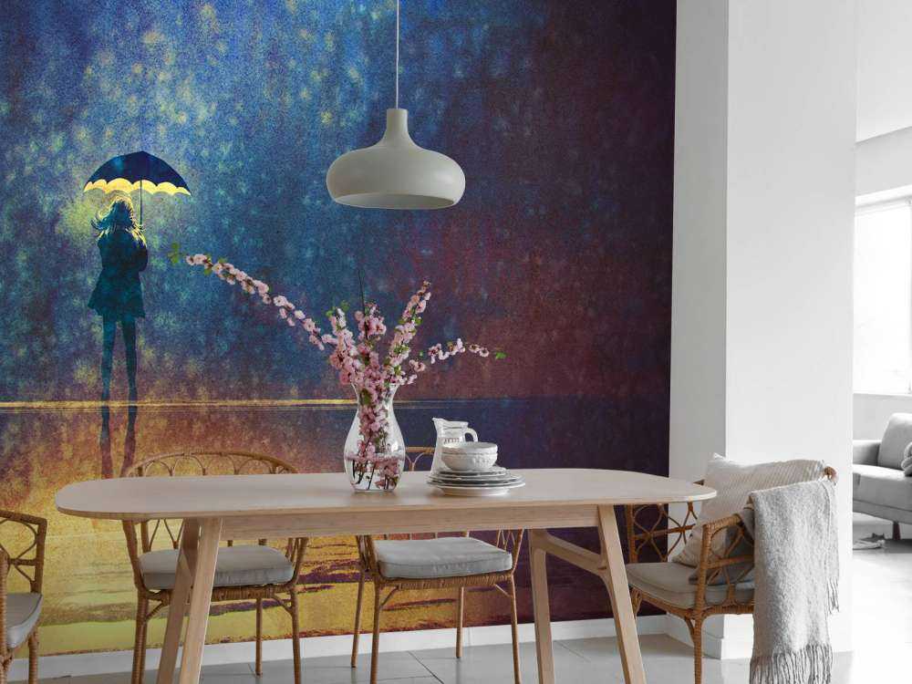 Lonely girl in the rain