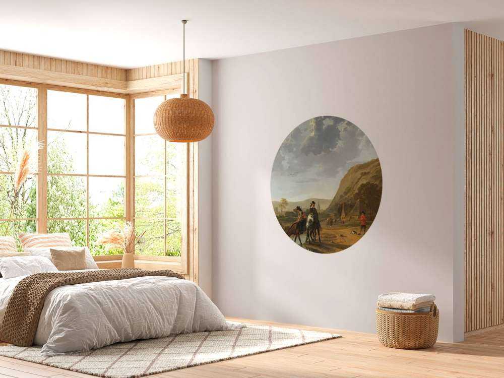 River landscape with horsemen