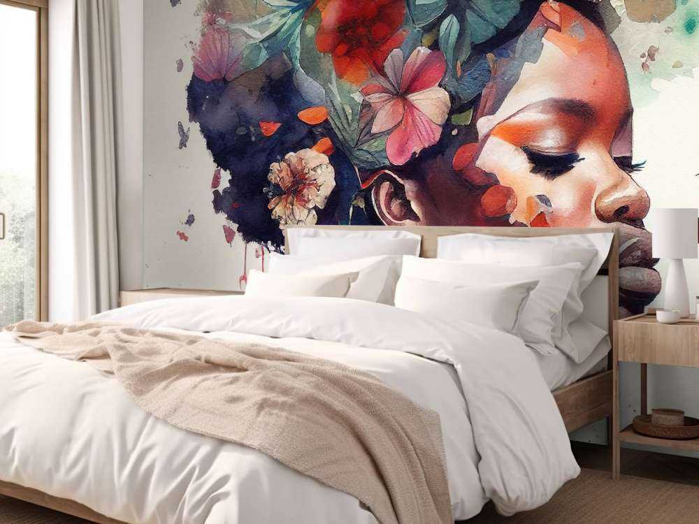 Watercolor Butterfly African Woman #1