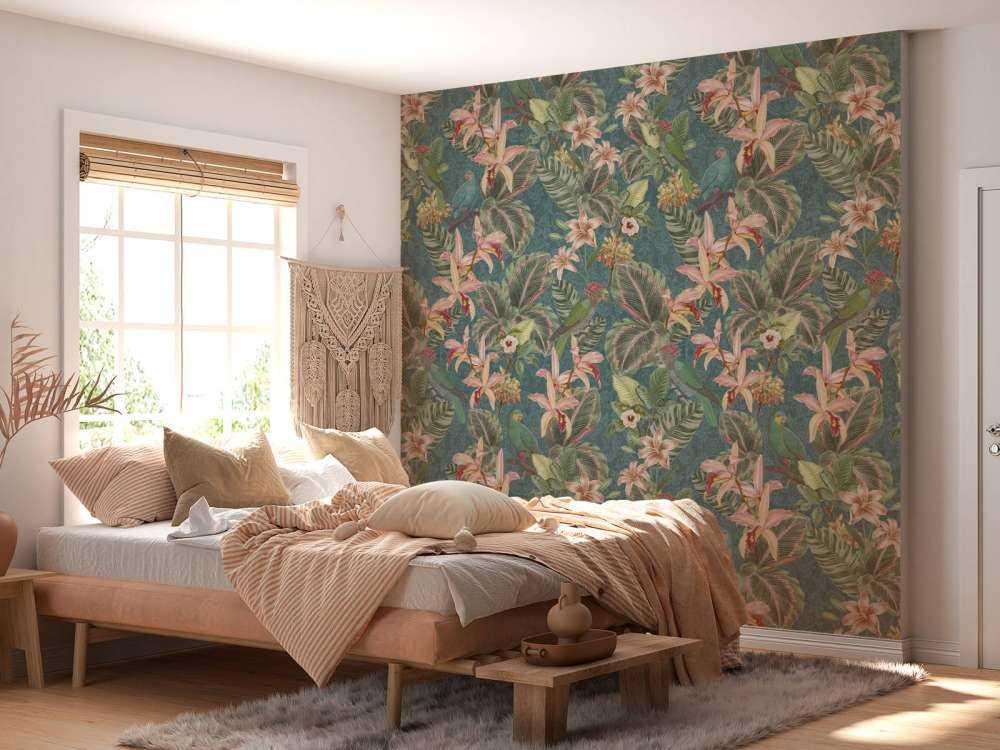 Tropical Jungle birds & parrots - turquoise