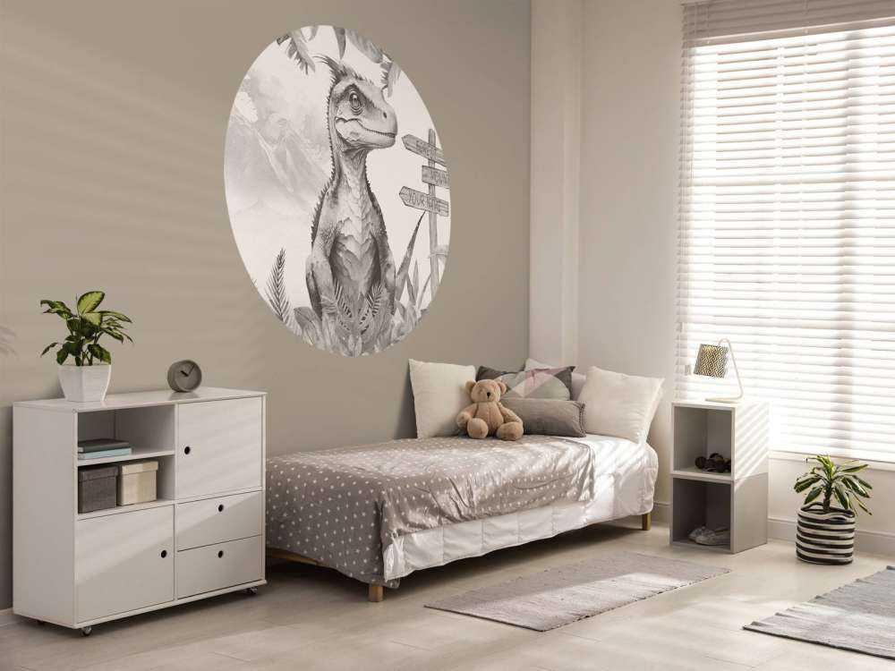 Baby velociraptor in the beige jungle