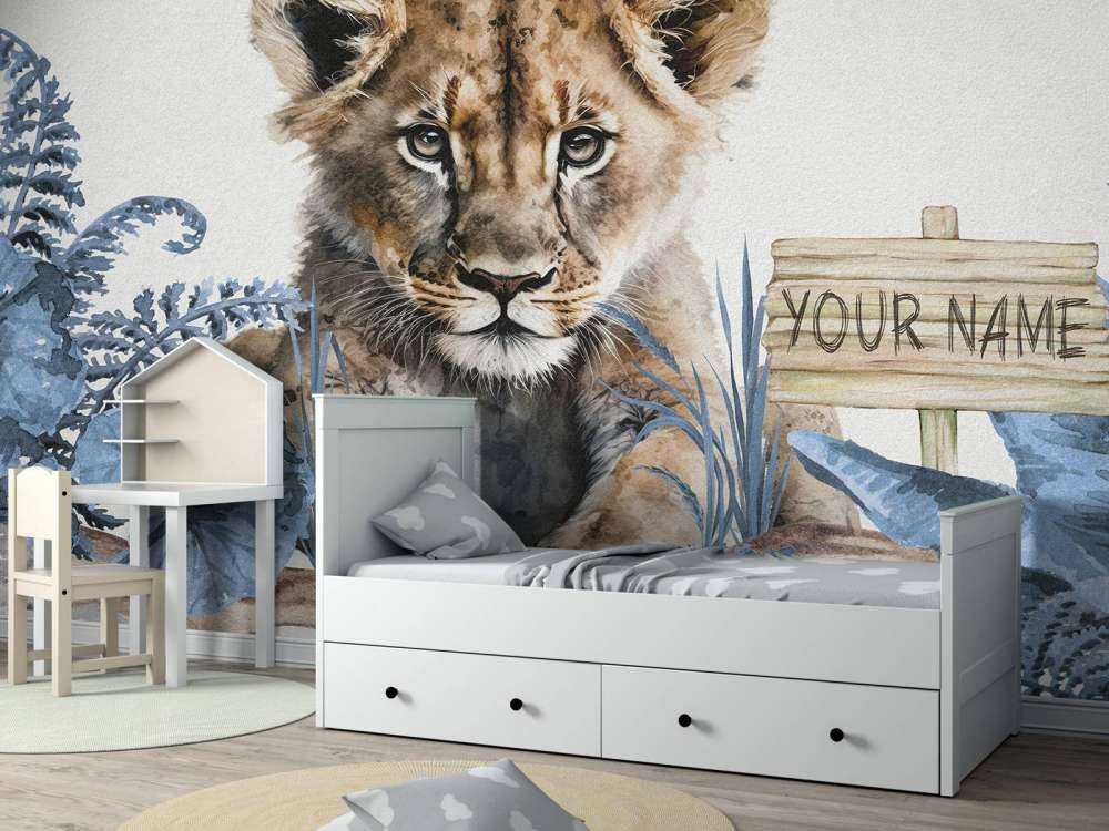 Young lion in the jungle blue