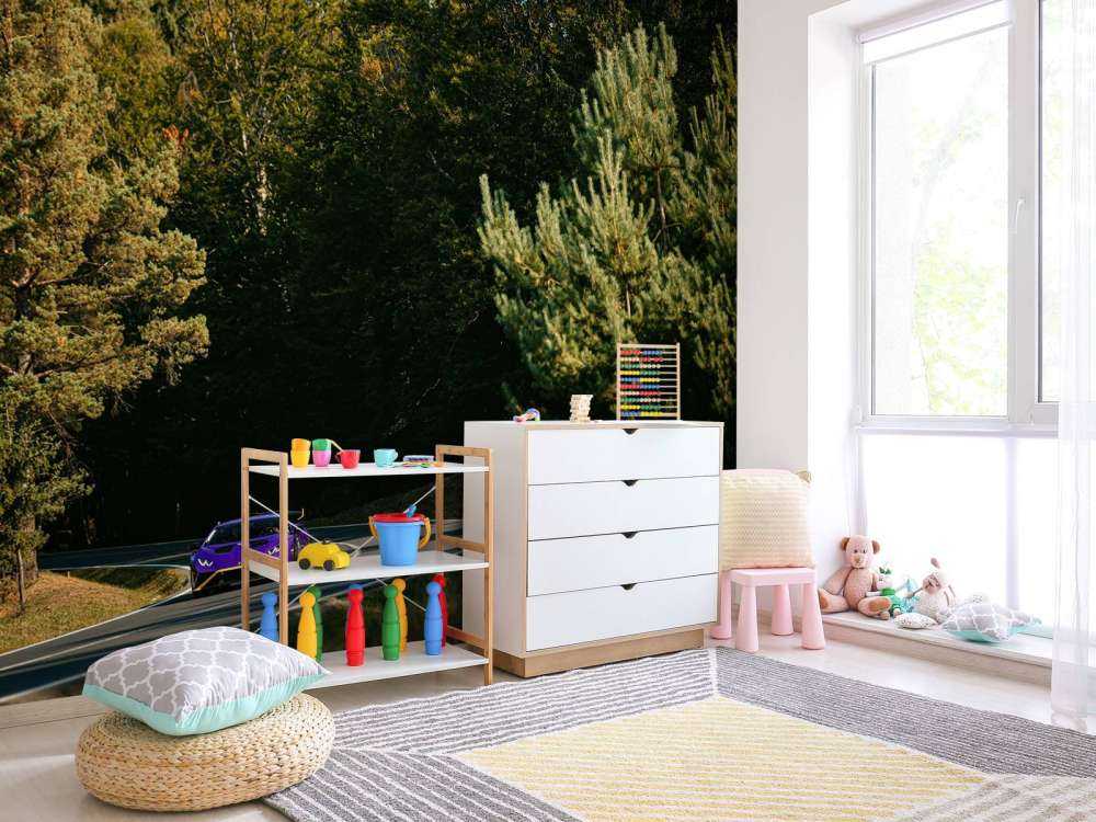 Purple Lamborghini Huracán in woodland landscape