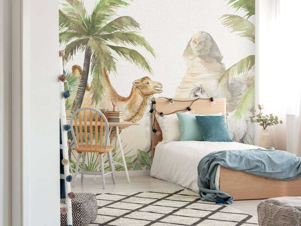 Camel and alpaca in the desert