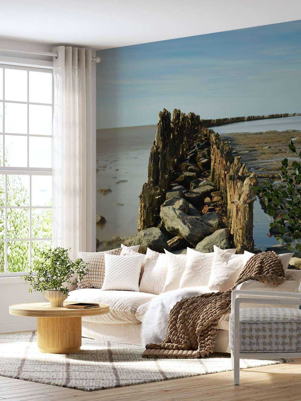 Breakwater of wood and stone