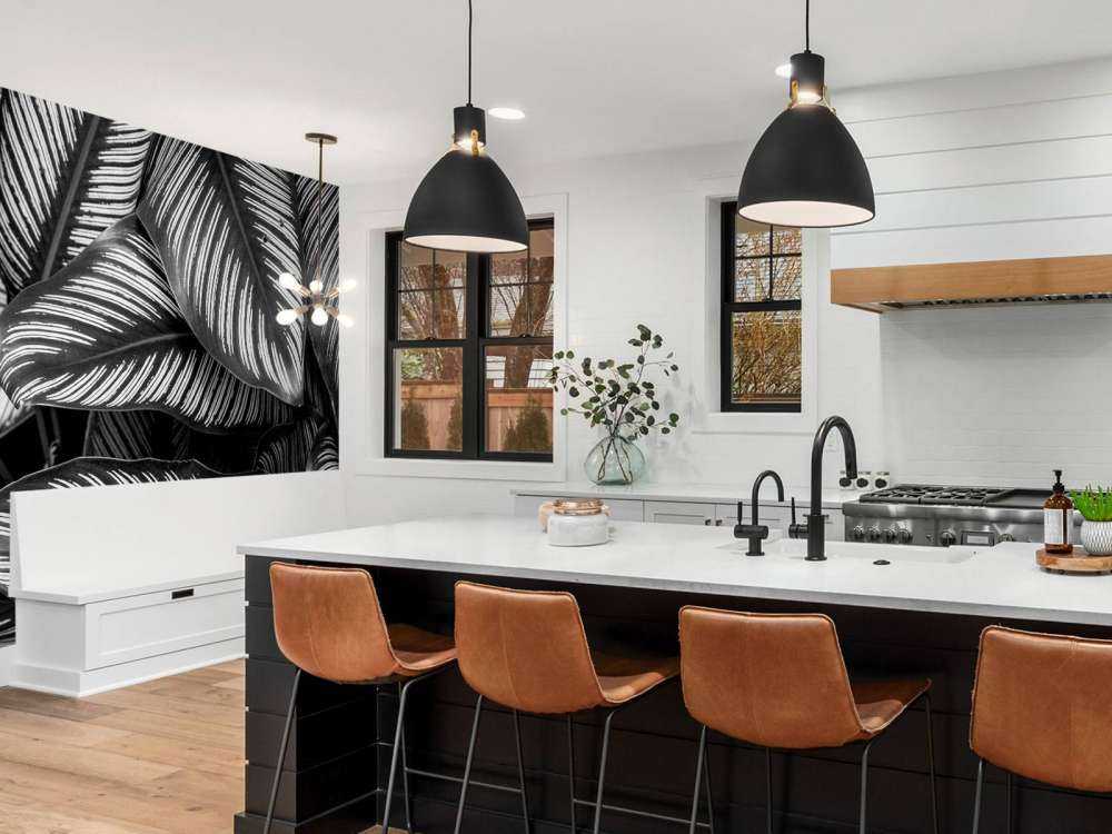 Black and white palm leaves