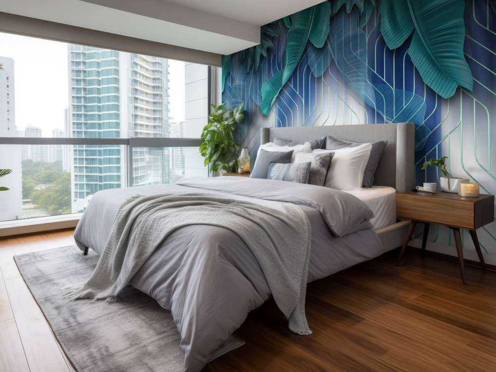 Green leaves and graphic green lines effect