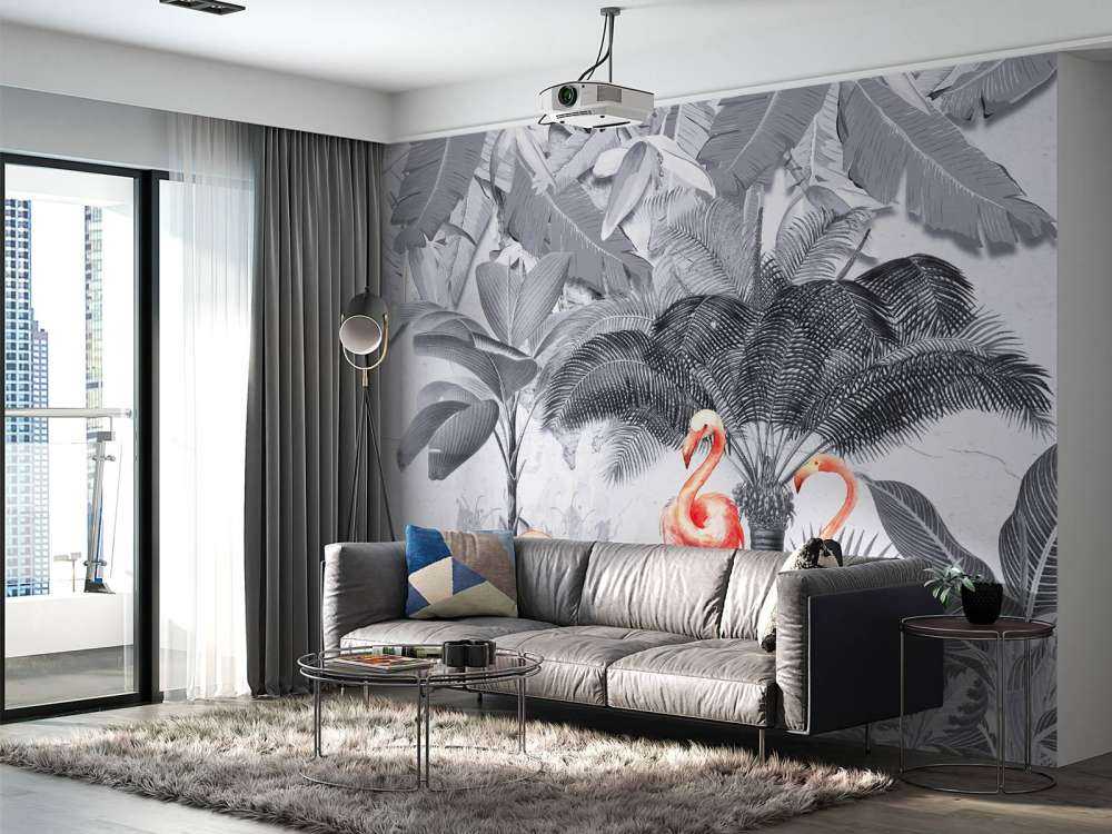 Jungle with flamingos