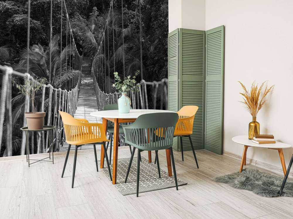 Wooden bridge between the palm trees