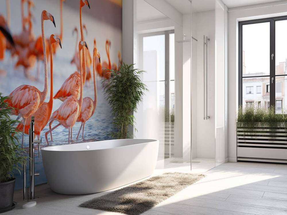 Staring flamingos