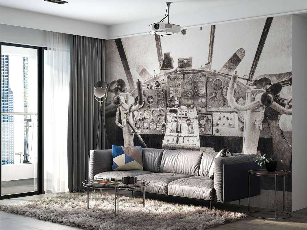 Aeroplane cockpit in sepia