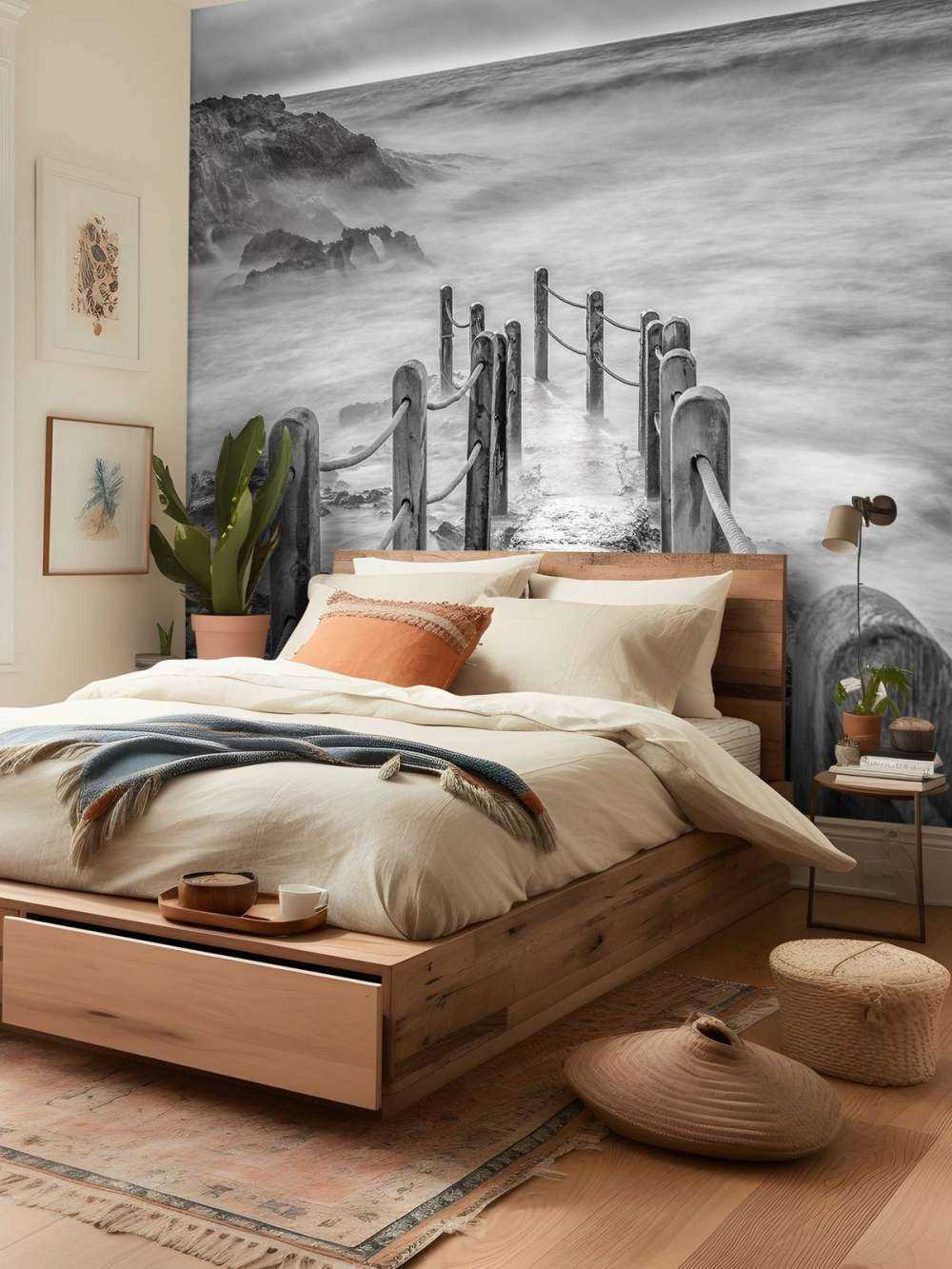 Wooden bridge to fog