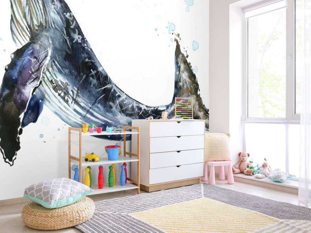 Swimming humpback whale of watercolour