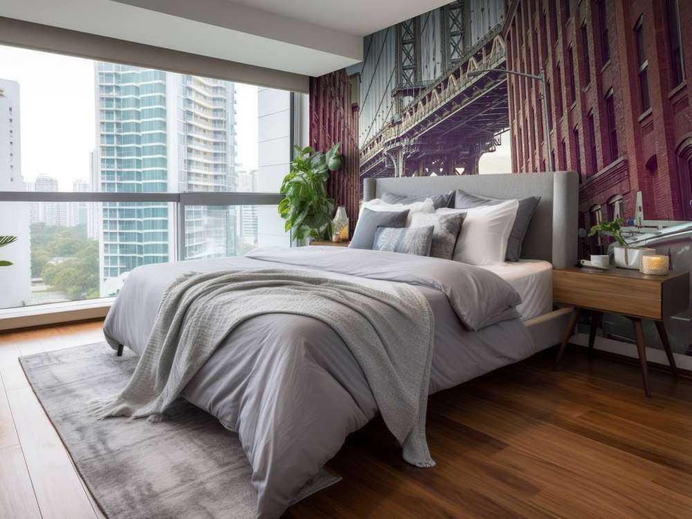 Manhattan Bridge seen from the Dumbo neighborhood in Brooklyn, New York