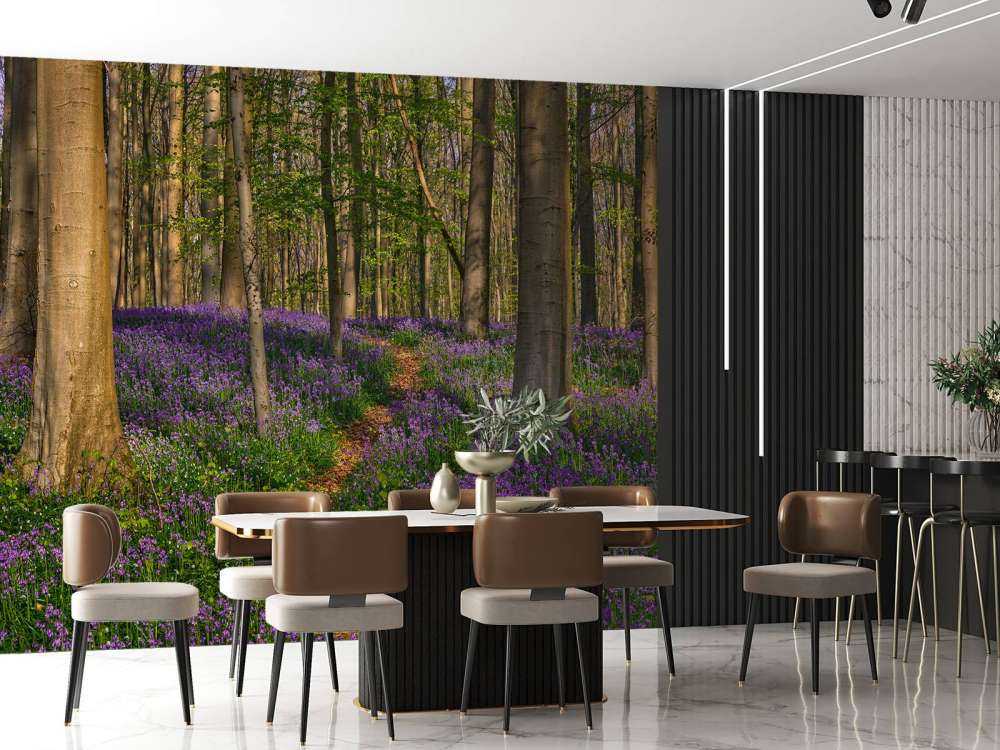 Path through a forest with hyacinths