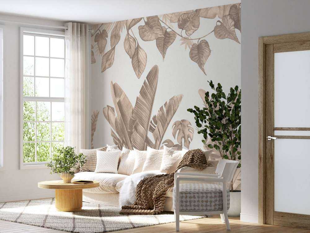 Jungle leaves in taupe