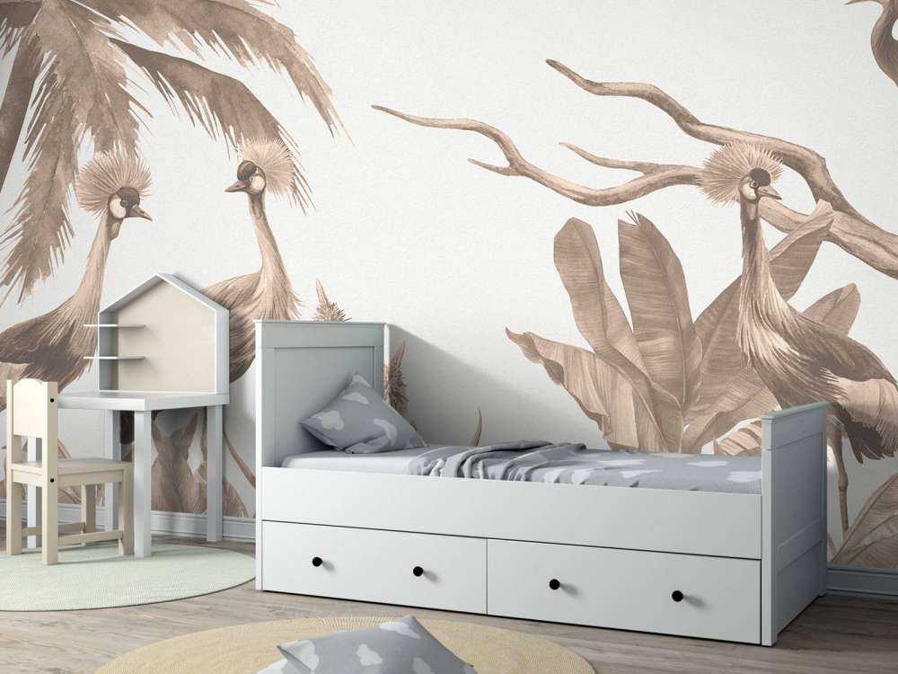 Jungle with cranes in Taupe