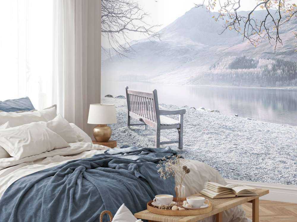 Bench by a quiet lake