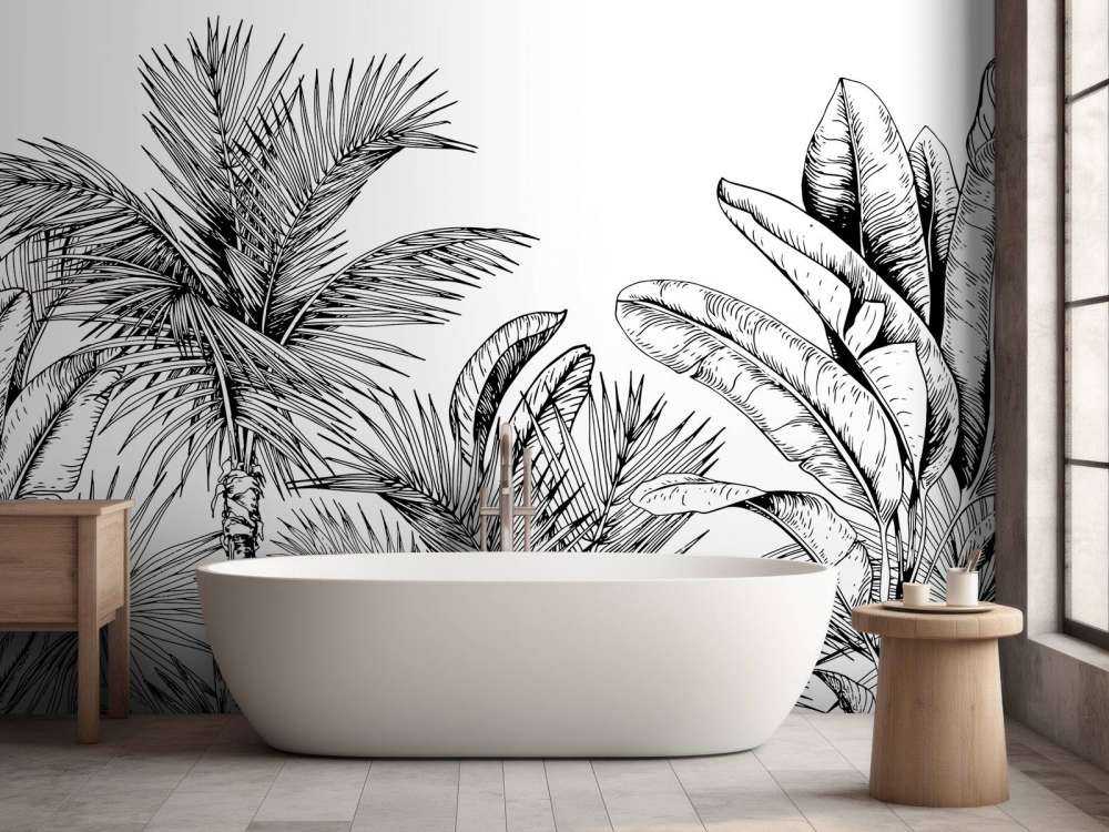 Palm trees and banana leaves