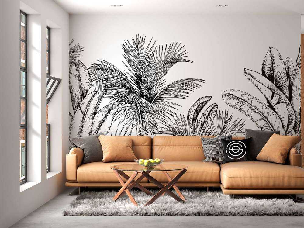 Palm trees and banana leaves