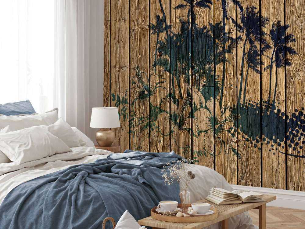 Palm trees on wood