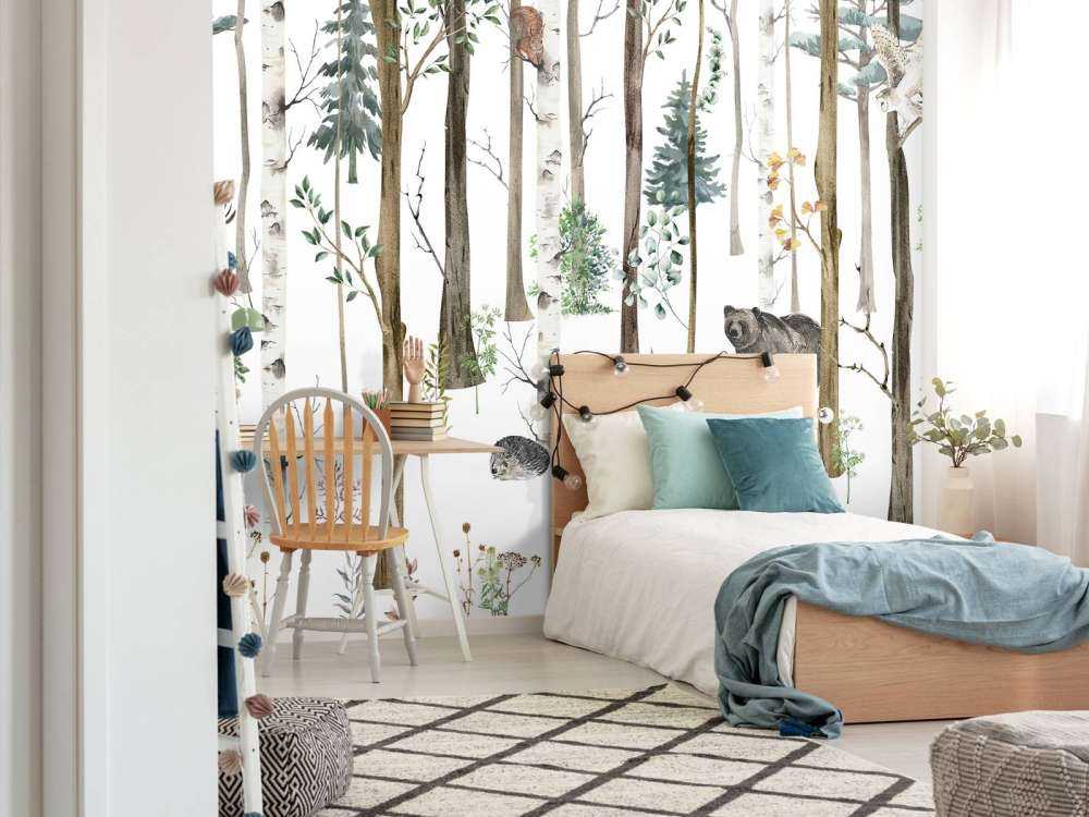 Drawn forest with autumn animals