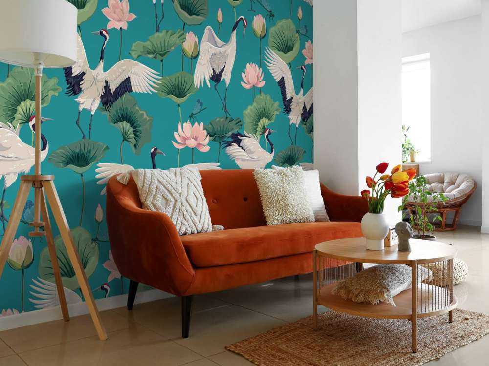 Witte kraanvogels, donkerblauw