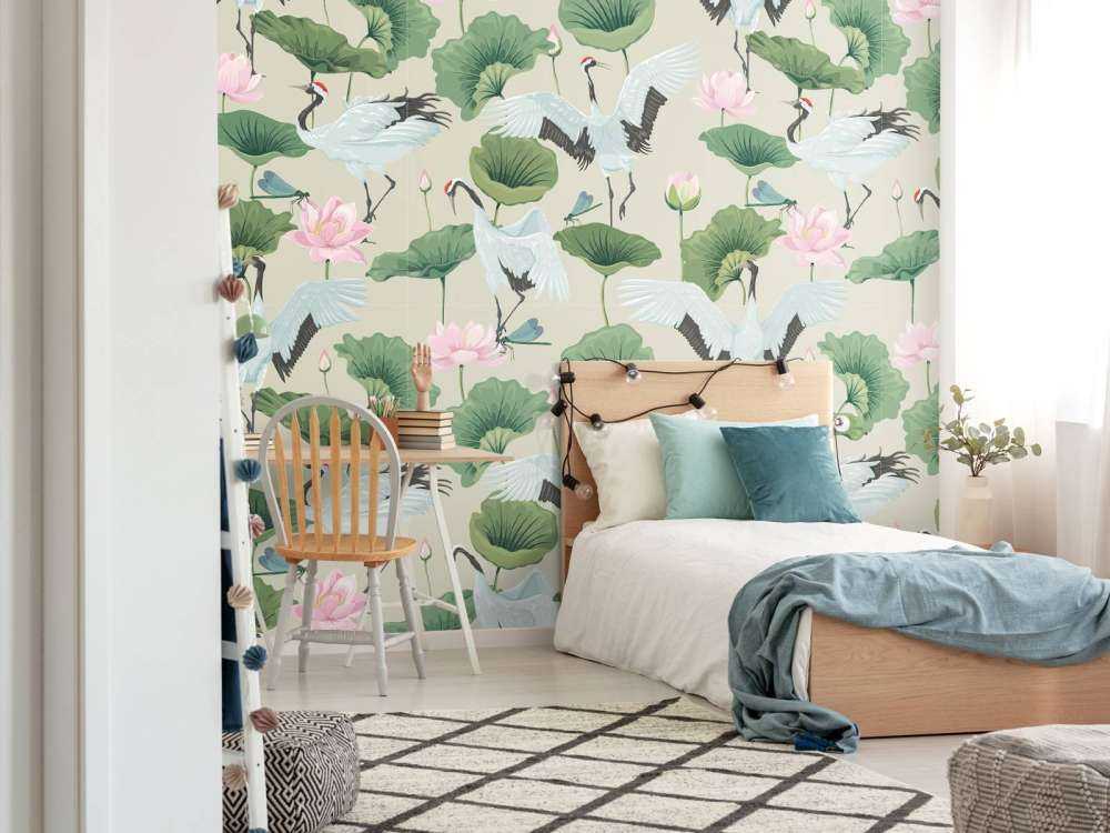 Witte kraanvogels, lichtbruin