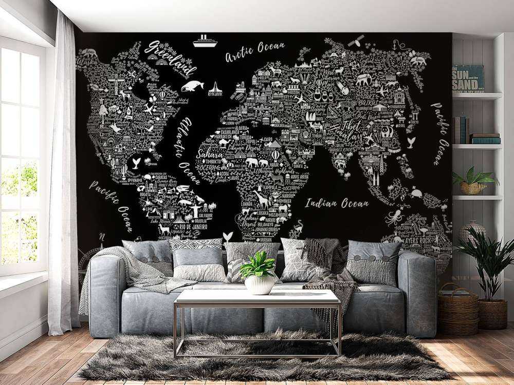 Zwart-wit wereldkaart