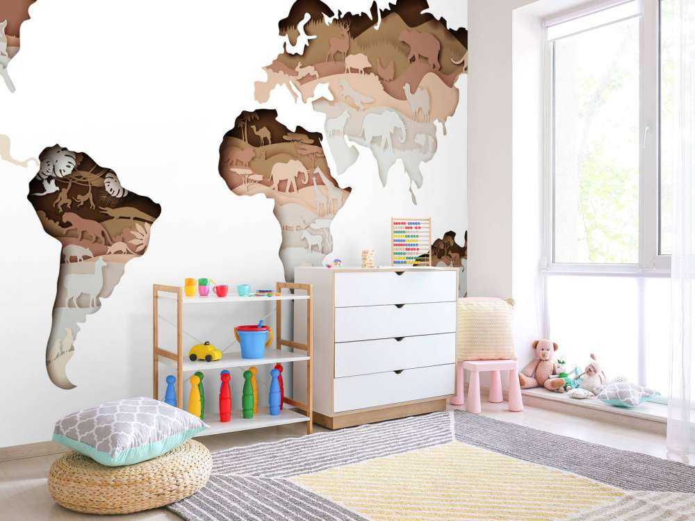 Dieren wereldkaart aarde tinten