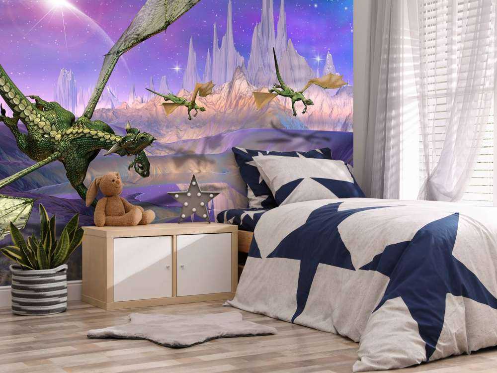 Dragons in a fantasy landscape