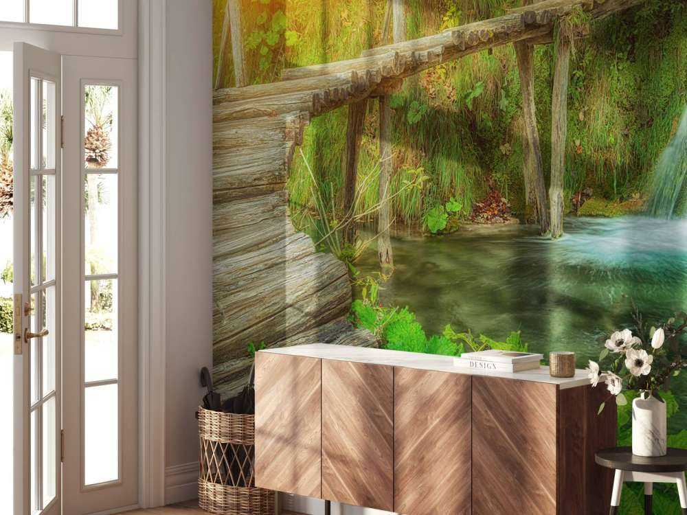 Wooden bridge with sunlight